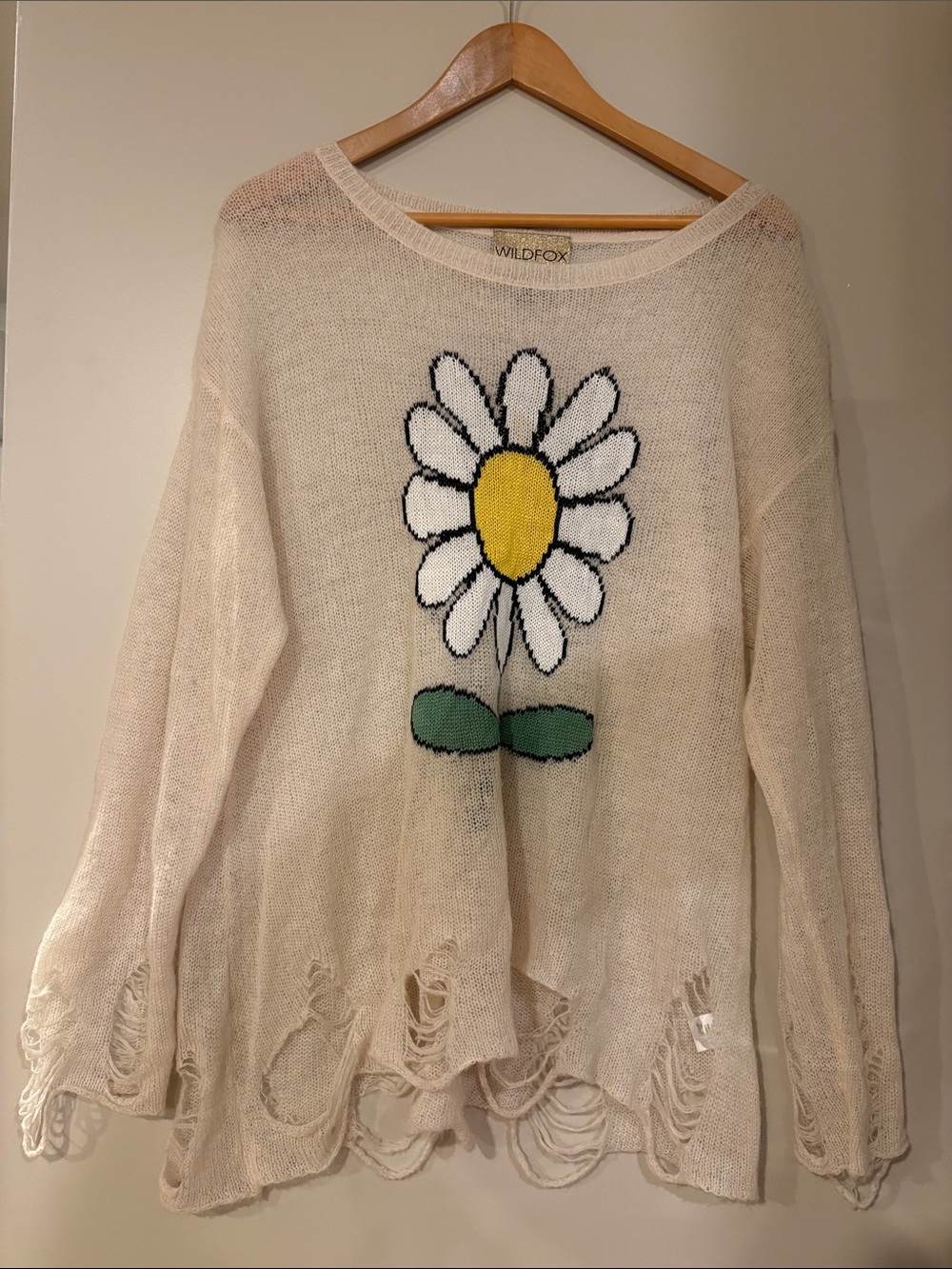 Wildfox Cream Daisy Graphic Scoop Neck Sweater